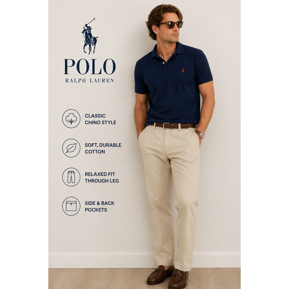 Polo Ralph Lauren Chino Pants Mens 36x34 Tan Classic Fit Cotton Khaki Altered